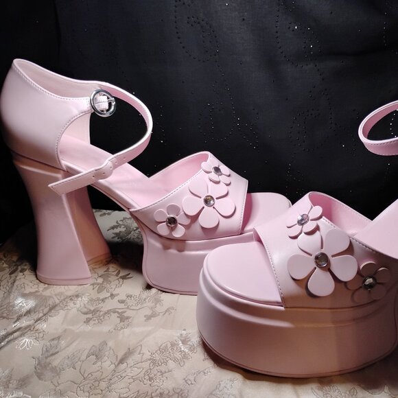 Dolls Kill | Sugar Thrillz | Power Play Peep Toe Heels | Pink | W Size 10 - Picture 5 of 12